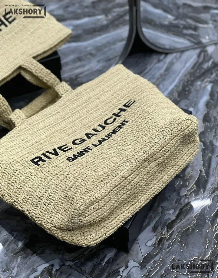 YSL 1:1 Mirror Replica Raffia Embroidered Rive Gauche Tote Bag 38CM/15IN Replica Tote Bags YSL 1:1 Mirror Replica Raffia Embroidered Rive Gauche Tote Bag 38CM/15IN Replica Tote Bags