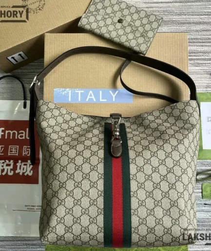 Gucci 1:1 Mirror Replica Small Jackie 1961 Bag Beige Brown 31CM/12.2IN Gucci Replica Ophidia Bags