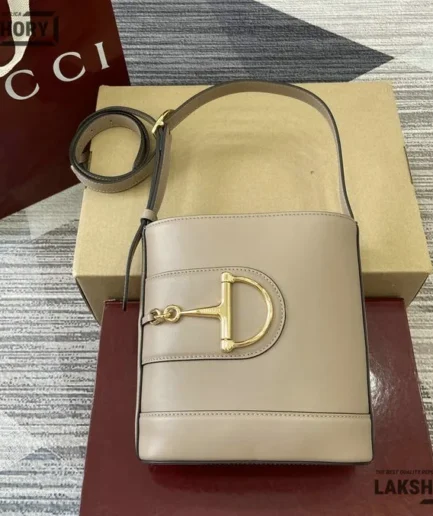 Gucci 1:1 Mirror Replica 73 Small Blue Taupe Bucket Bag 20CM/7.9IN Gucci Replica Horsebit Bags