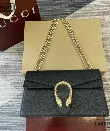 Gucci 1:1 Mirror Replica Dionysus Medium Shoulder Bag Black Blue 28CM/11IN Gucci Replica Dionysus Bags