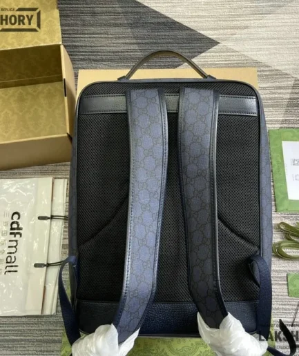 Gucci 1:1 Mirror Replica GG Supreme Monogram Ophidia Backpack Navy 40CM/15.7IN Gucci Replica Backpacks