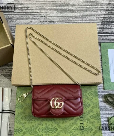 Gucci 1:1 Mirror Replica GG Marmont Mini Leather Bag Red 16.5CM/6.5IN Gucci Replica Marmont Bags
