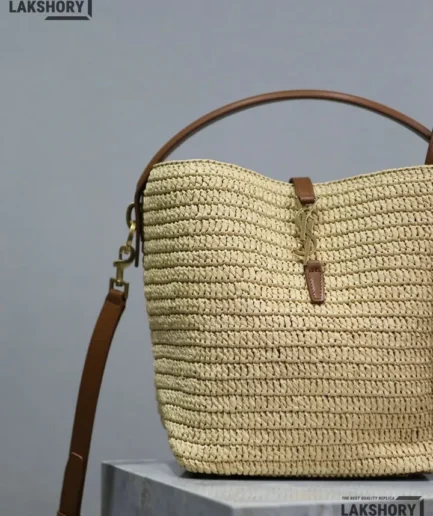 YSL 1:1 Mirror Replica Raffia Vegetable Tanned Le 37 Bucket Bag 25CM/9.8IN Replica Hobo Bags