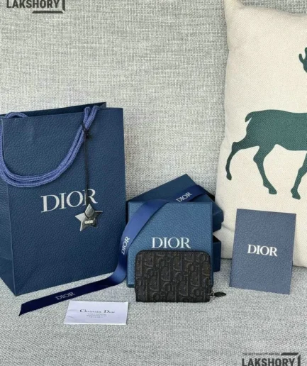 Dior 1:1 Mirror Replica Oblique Jacquard Zip Around Compact Wallet 7CM/2.8IN Christian Dior Replica Wallets