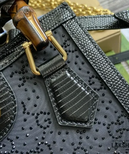 Gucci 1:1 Mirror Replica Diana Python Small Tote Bag Black 20CM/7.9IN Gucci Replica Bamboo Bags