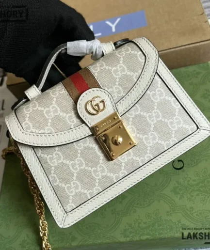 Gucci 1:1 Mirror Replica Ophidia Mini Top Handle Beige GG 17.5CM/6.9IN Gucci Replica Ophidia Bags