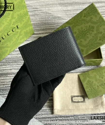 Gucci 1:1 Mirror Replica Calfskin Horsebit 1955 Bi-Fold Wallet Black 2 7CM/2.8IN Gucci Replica Wallets