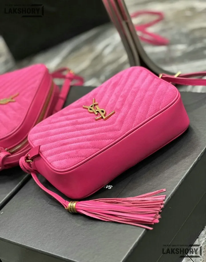 YSL 1:1 Mirror Replica Suede Matelasse Lou Camera Bag Rose 23CM/9.1IN Replica Crossbody Bags YSL 1:1 Mirror Replica Suede Matelasse Lou Camera Bag Rose 23CM/9.1IN Replica Crossbody Bags