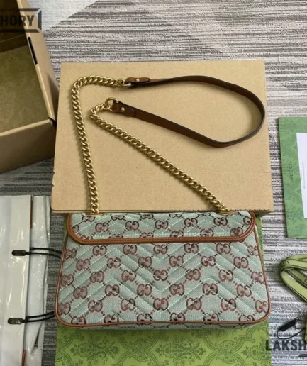 Gucci 1:1 Mirror Replica Multicolor Matelasse Diagonal GG Marmont Blue Brown Gucci Replica Marmont Bags