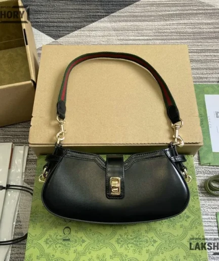 Gucci 1:1 Mirror Replica Mini Moon Side Shoulder Bag Black 24CM/9.4IN Gucci Replica Jackie Bags