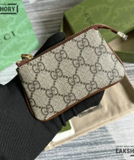 Gucci 1:1 Mirror Replica GG Monogram Key Case Brown 12CM/4.7IN Gucci Replica Wallets