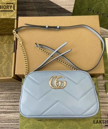Gucci 1:1 Mirror Replica GG Marmont Small Chevron Iridescent 24CM/9.4IN Gucci Replica Marmont Bags