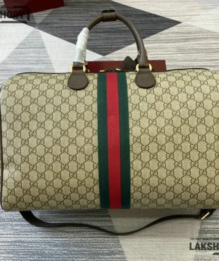 Gucci 1:1 Mirror Replica Savoy Medium Duffle Bag Beige Brown 44CM/17.3IN Gucci Replica Ophidia Bags