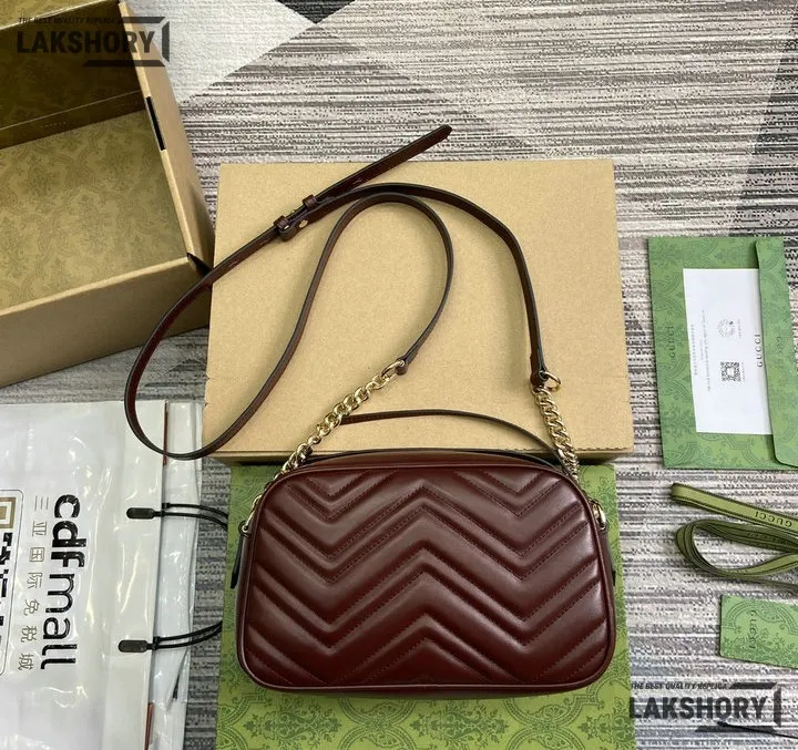 Gucci 1:1 Mirror Replica GG Marmont Small Camera Bag Burgundy 24CM/9.4IN Gucci Replica Marmont Bags Gucci 1:1 Mirror Replica GG Marmont Small Camera Bag Burgundy 24CM/9.4IN Gucci Replica Marmont Bags