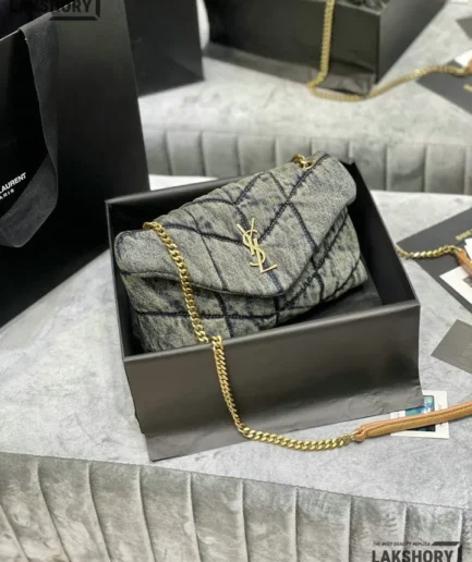 YSL 1:1 Mirror Replica Denim Toy Loulou Puffer Chain Bag 23CM/9.1IN Replica Crossbody Bags