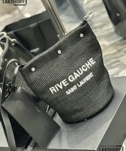 YSL 1:1 Mirror Replica Canvas Rive Gauche Bucket Bag Black 20CM/7.9IN Replica Tote Bags