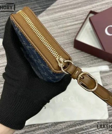 Gucci 1:1 Mirror Replica Denim GG Zip Around Continental Wallet Blue 19CM/7.5IN Gucci Replica Wallets