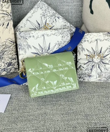 Dior 1:1 Mirror Replica Patent Cannage Lady Dior Lotus Wallet 9CM/3.5IN Christian Dior Replica Wallets