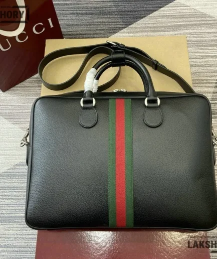 Gucci 1:1 Mirror Replica Ophidia Large Briefcase Soft Leather Black 39.5CM/15.6IN Gucci Replica Ophidia Bags