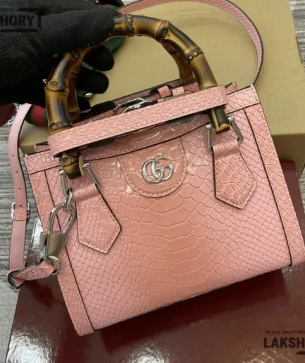 Gucci 1:1 Mirror Replica Diana Mini Python Tote Bag 20CM/7.9IN Gucci Replica Bamboo Bags