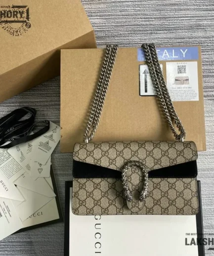 Gucci 1:1 Mirror Replica Dionysus Medium In GG Supreme Suede 25CM/9.8IN Gucci Replica Dionysus Bags
