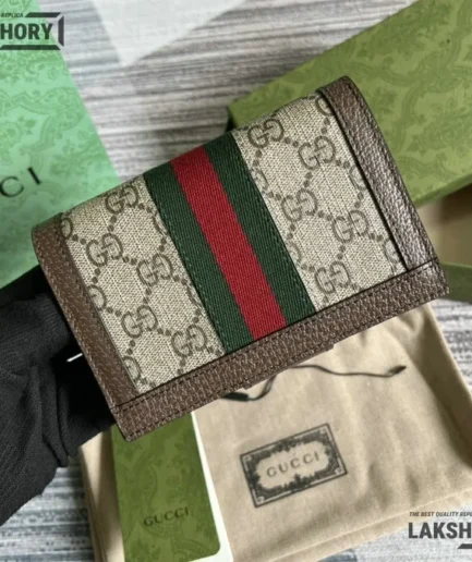 Gucci 1:1 Mirror Replica GG Ophidia Passport Cover Beige Ebony 14.5CM/5.7IN Gucci Replica Wallets