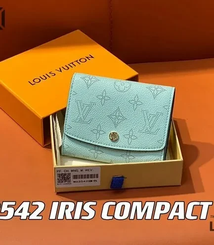Louis Vuitton 1:1 Mirror Replica Iris Compact Wallet Mahina Blue 12CM/4.7IN Louis Vuitton Replica Wallets