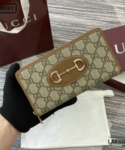 Gucci 1:1 Mirror Replica GG Supreme Horsebit 1955 Zip Around Wallet 19CM/7.5IN Gucci Replica Wallets