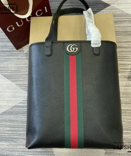 Gucci 1:1 Mirror Replica Ophidia Medium Tote Black Soft Leather 36CM/14.2IN Gucci Replica Ophidia Bags