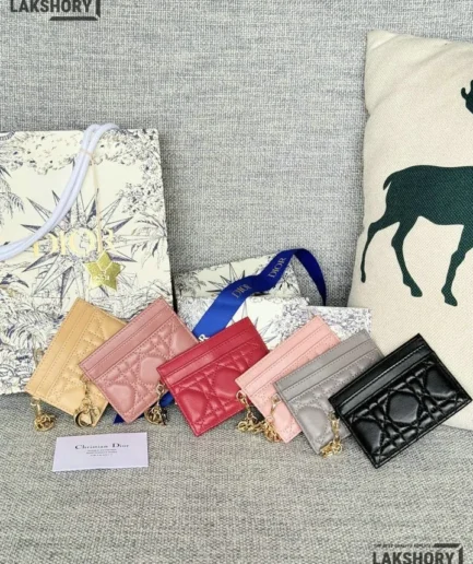 Dior 1:1 Mirror Replica Lady Dior Freesia Card Holder Cannage Lambskin Christian Dior Replica Wallets