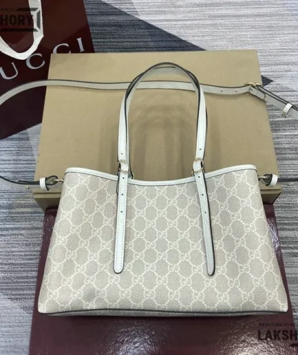 Gucci 1:1 Mirror Replica GG Emblem Medium Tote Bag Beige 31CM/12.2IN Gucci Replica Ophidia Bags