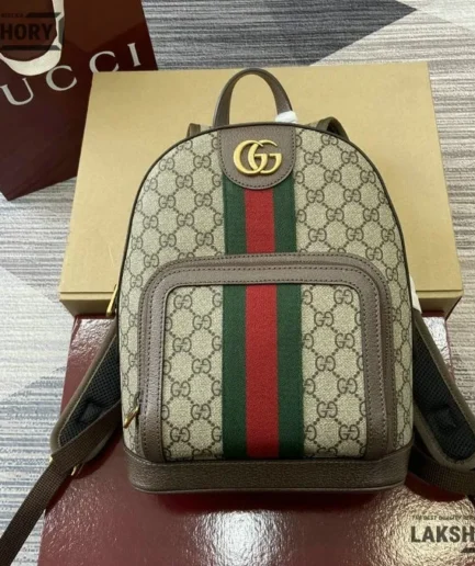 Gucci 1:1 Mirror Replica Ophidia Small GG Supreme Backpack in Beige 29CM/11.4IN Gucci Replica Backpacks