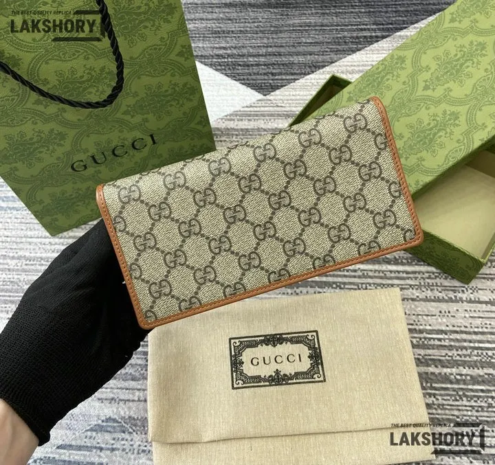 Gucci 1:1 Mirror Replica GG Emblem Continental Wallet Beige Black 11CM/4.3IN Gucci Replica Wallets Gucci 1:1 Mirror Replica GG Emblem Continental Wallet Beige Black 11CM/4.3IN Gucci Replica Wallets