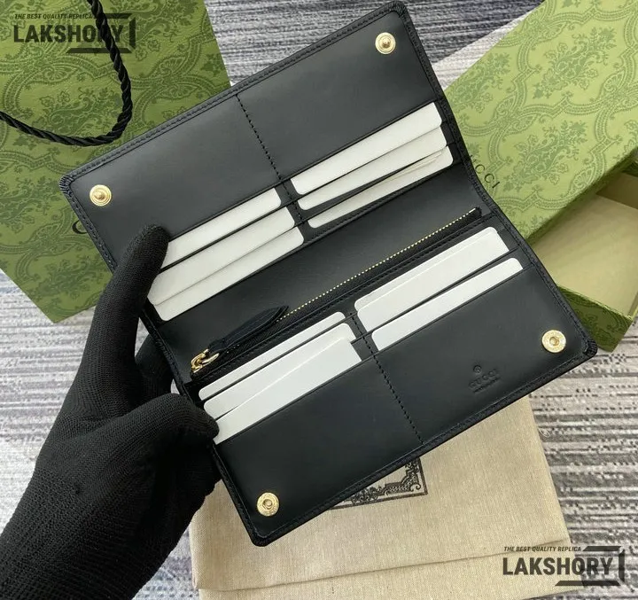 Gucci 1:1 Mirror Replica GG Emblem Continental Wallet Beige Black 11CM/4.3IN Gucci Replica Wallets Gucci 1:1 Mirror Replica GG Emblem Continental Wallet Beige Black 11CM/4.3IN Gucci Replica Wallets