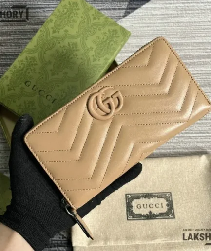 Gucci 1:1 Mirror Replica Chevron GG Marmont Zip Around Wallet 19CM/7.5IN Gucci Replica Wallets