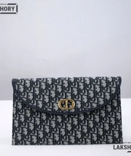 Dior 1:1 Mirror Replica Oblique 30 Montaigne Avenue Pouch With Flap Blue 30CM/11.8IN Christian Dior Replica Wallets