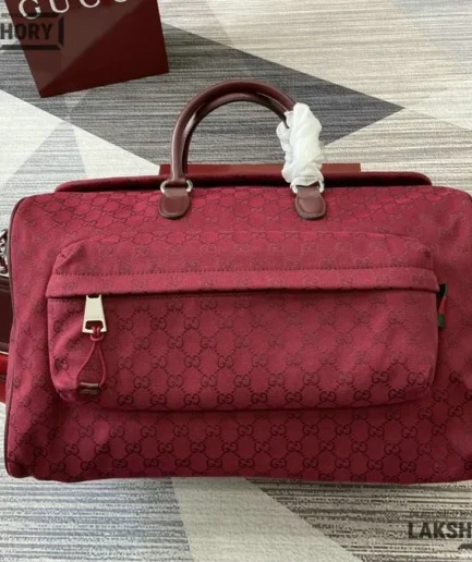 Gucci 1:1 Mirror Replica GG Canvas Large Duffle Bag Burgundy 45CM/17.7IN Gucci Replica Ophidia Bags