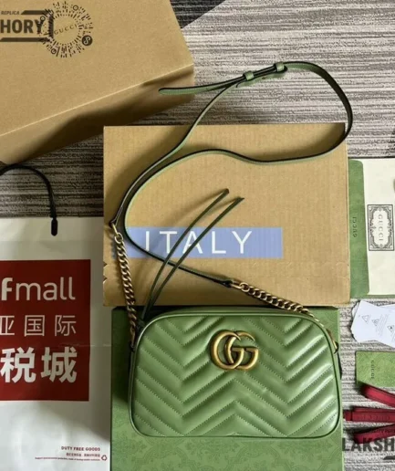 Gucci 1:1 Mirror Replica Matelasse GG Marmont Bag Sage Green 24CM/9.4IN Gucci Replica Marmont Bags