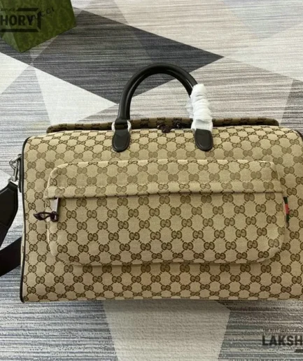 Gucci 1:1 Mirror Replica GG Medium Canvas Duffle Bag Beige 45CM/17.7IN Gucci Replica Ophidia Bags