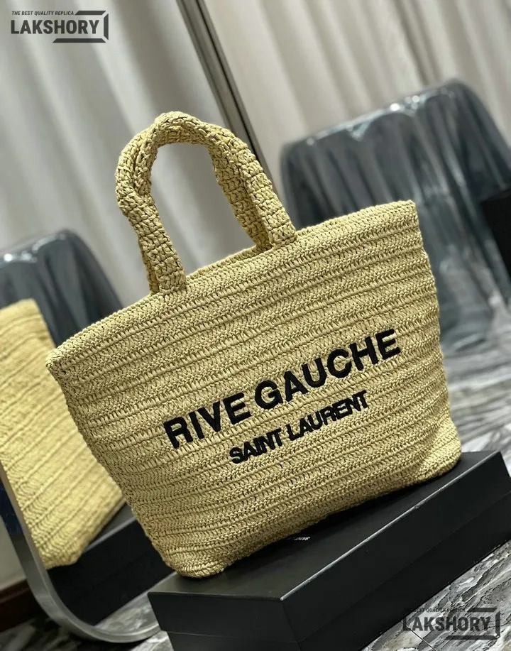 YSL 1:1 Mirror Replica Raffia Embroidered Rive Gauche Tote Bag 38CM/15IN Replica Tote Bags YSL 1:1 Mirror Replica Raffia Embroidered Rive Gauche Tote Bag 38CM/15IN Replica Tote Bags