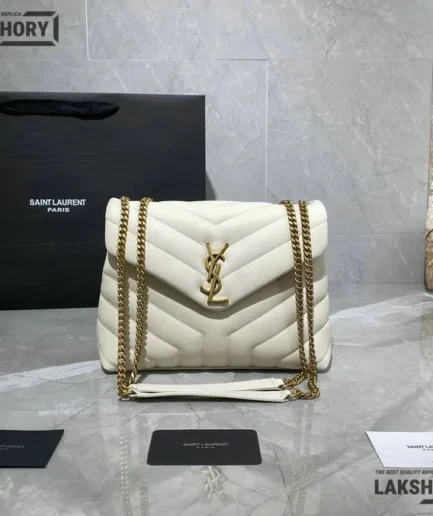 YSL 1:1 Mirror Replica Medium Matelasse LouLou Bag Ivory 25CM/9.8IN Replica Crossbody Bags