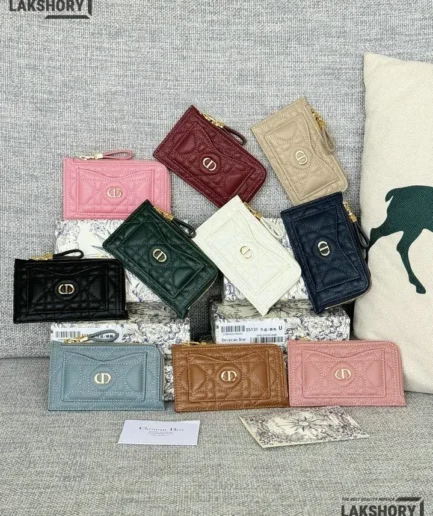 Dior 1:1 Mirror Replica Supple Calfskin Cannage Caro Cosmos Zipped Card Holder 13.5CM/5.3IN Christian Dior Replica Wallets