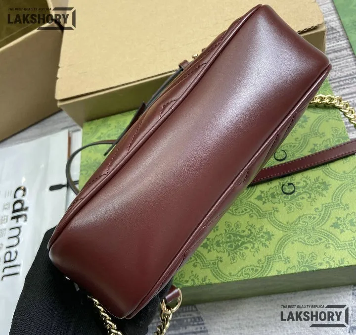 Gucci 1:1 Mirror Replica GG Marmont Small Camera Bag Burgundy 24CM/9.4IN Gucci Replica Marmont Bags Gucci 1:1 Mirror Replica GG Marmont Small Camera Bag Burgundy 24CM/9.4IN Gucci Replica Marmont Bags