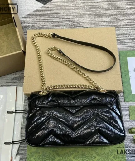 Gucci 1:1 Mirror Replica Matelasse Black Medium GG Marmont 26CM/10.2IN Gucci Replica Marmont Bags