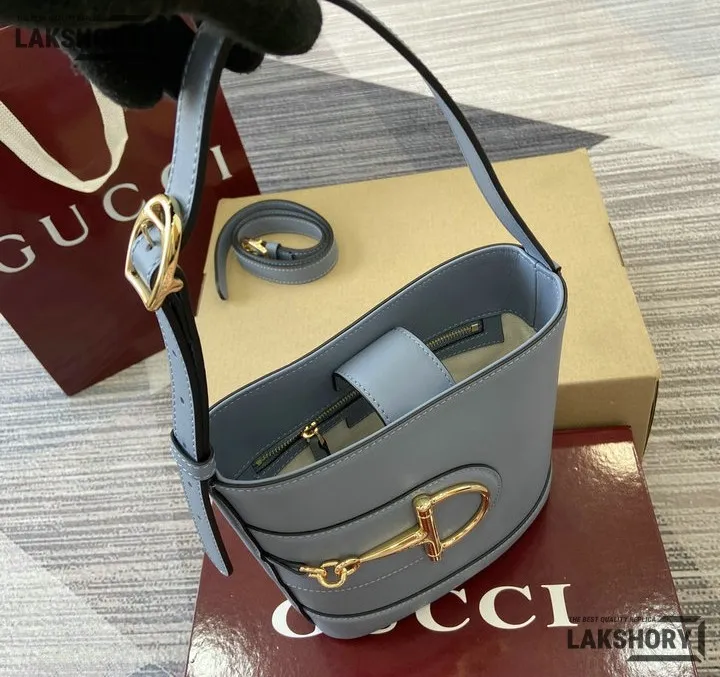 Gucci 1:1 Mirror Replica 73 Small Blue Taupe Bucket Bag 20CM/7.9IN Gucci Replica Horsebit Bags Gucci 1:1 Mirror Replica 73 Small Blue Taupe Bucket Bag 20CM/7.9IN Gucci Replica Horsebit Bags