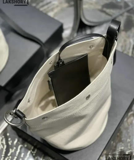YSL 1:1 Mirror Replica Linen Rive Gauche Bucket Bag Greggio Natural 20CM/7.9IN Replica Tote Bags
