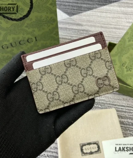 Gucci 1:1 Mirror Replica GG Supreme Bi-color GG Card Case 7CM/2.8IN Gucci Replica Wallets