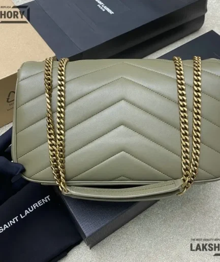 YSL 1:1 Mirror Replica Loulou Matelassé Shoulder Bag Light Sage Replica Crossbody Bags