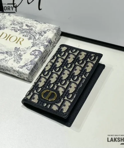 Dior 1:1 Mirror Replica Oblique 30 Montaigne Passport Holder Blue Christian Dior Replica Wallets