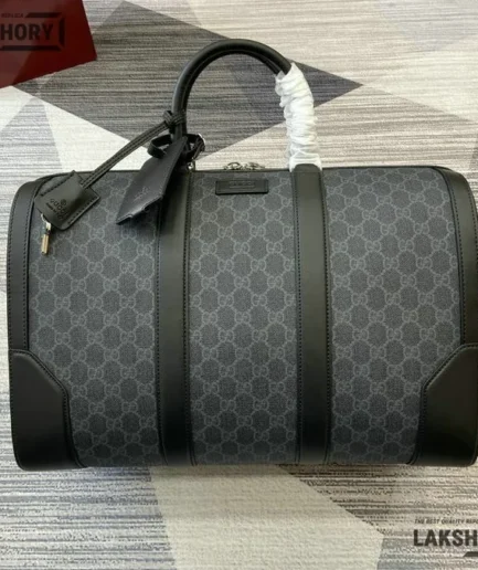 Gucci 1:1 Mirror Replica Medium Carry-on Duffle GG Black 45CM/17.7IN Gucci Replica Ophidia Bags